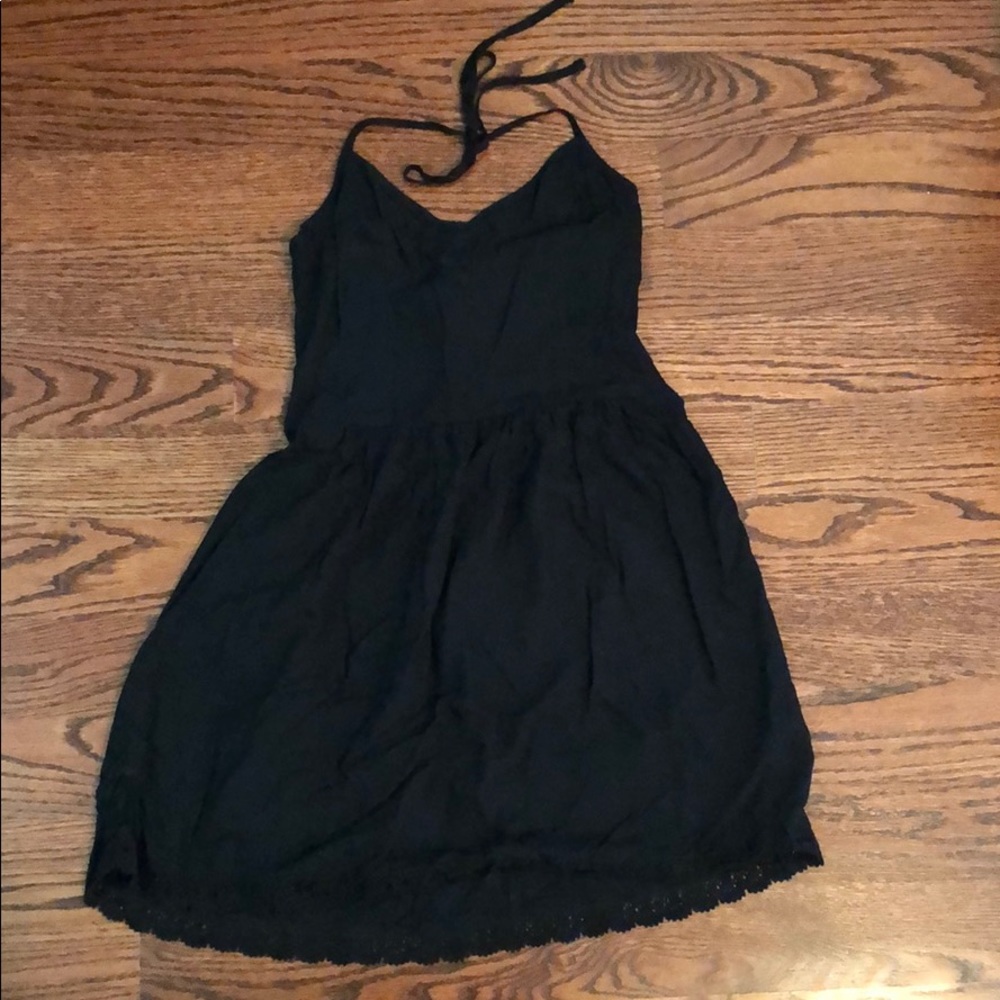 Black halter neck dress with lace bottom